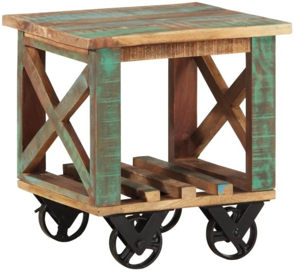 vidaXL Beistelltisch mit Rädern 40 x 40 x 42 cm Altholz Massiv