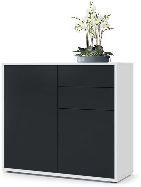 Vladon Sideboard Ben, Kommode mit 2 Türen und 2 Schubladen, Weiß matt/Schwarz matt (79 x 74 x 36 cm)