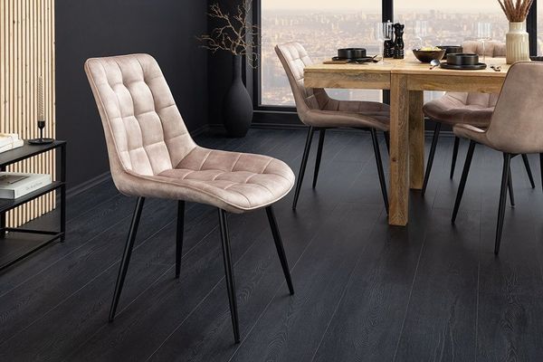 riess-ambiente Esszimmerstuhl ROADSTAR champagner greige / schwarz - Samt, Metallbeine, Ziersteppung (Einzelartikel, 1 St), gepolsterter Stuhl - ideal für Küche, Esszimmer, Wohnzimmer & Büro