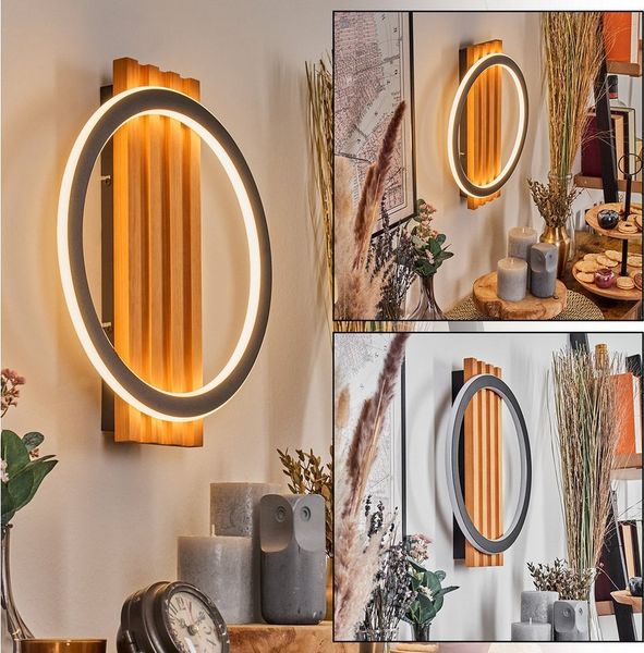 hofstein Wandleuchte Wandlampe aus Holz/Metall/Kunststoff in Natur/Schwarz/Weiß, Wandleuchte im Retro/Vintage-Design mit Holzbalken