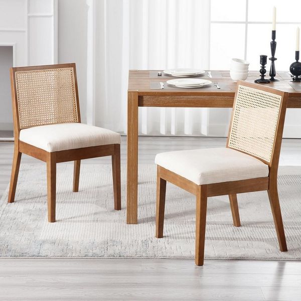 WAHSON OFFICE CHAIRS Esszimmerstuhl Vintage Rattan Esszimmerstühle 2er Set, Leinenpolster, Holzbeine, Holz (4 St)