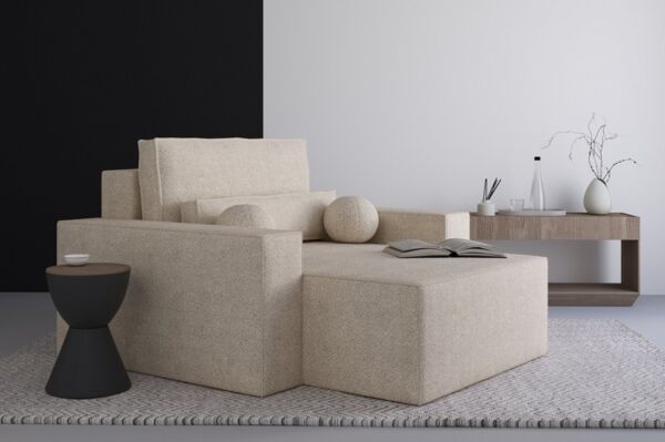 MOEBLO Chaiselongue Denver aus Bouclé, – Sitz- und Liegesessel Sofa Liegesofa Liegesessel 1-Sitzer, (BxHxT): 146x85x162 cm