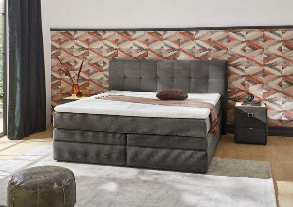 Jockenhöfer Gruppe Boxspringbett Amy in Cord, mit Bettkasten und Kaltschaum-Topper, erhältlich in 120, 140 & 180cm