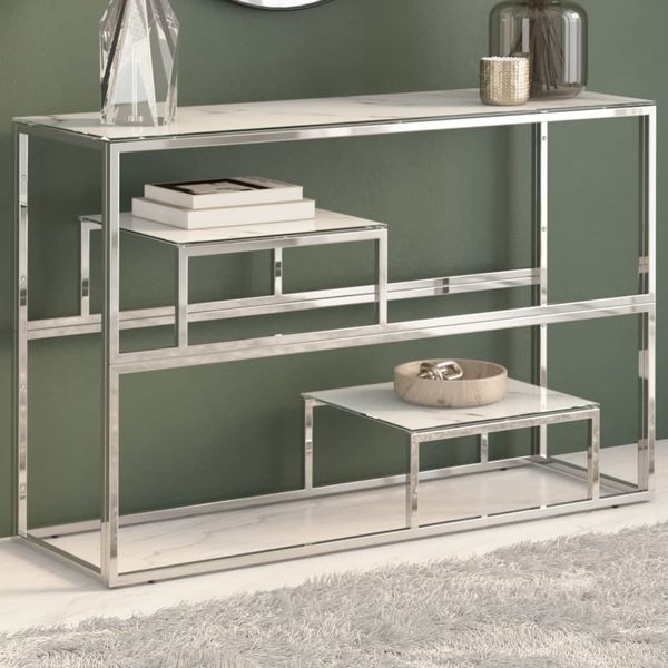 vidaXL Konsolentisch Silbern Edelstahl und Hartglas 350003