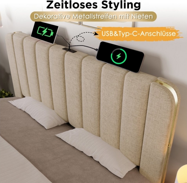 Flieks Polsterbett, Hydraulisches Stauraumbett Doppelbett 140x200cm mit Ladefunktion Bild 3