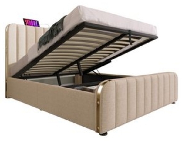 Flieks Polsterbett, Hydraulisches Stauraumbett Doppelbett 140x200cm mit Ladefunktion Bild 6