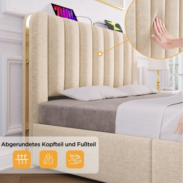 Flieks Polsterbett, Hydraulisches Stauraumbett Doppelbett 140x200cm mit Ladefunktion Bild 2