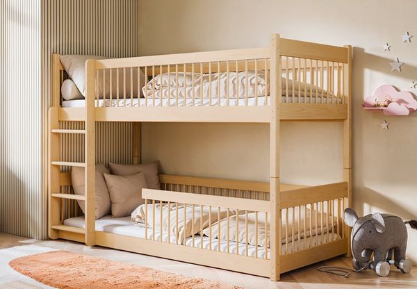 Kids Collective Kinderbett Hochbett Etagenbett 80x180, 90x190, 90x200 cm, umbaubar zu 2 Betten (mit abgerundeten Kanten), 90x200 cm von 4. bis 18. Lebensjahr, Natur