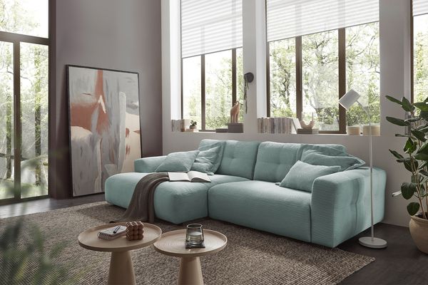 KAWOLA Sofa MIKA Ecksofa Cord hellblau Longchair links 86 x 167 x 276 cm