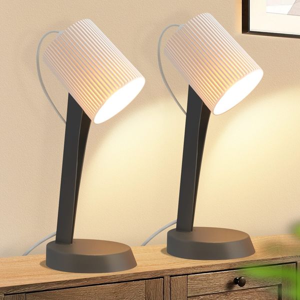 ZMH Nachttischlampe Wohnzimmer Tischlampe mit Kabel - Tischleuchte 2er Set Kleine E14 Lampe Dunkelgrau Tischlampen Moderne Landhausstil für Esstisch Schlafzimmer - Ohne Leuchtmittel