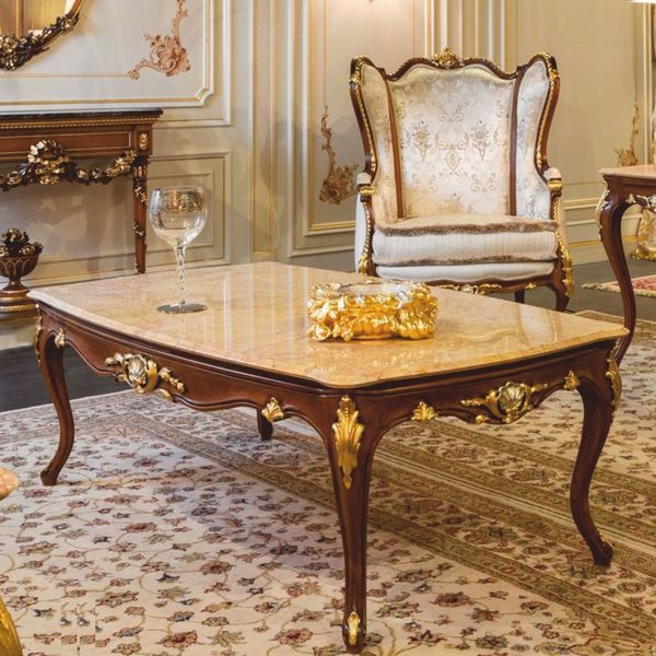 Casa Padrino Luxus Barock Couchtisch Beige / Dunkelbraun / Gold 146 cm - Made in Italy