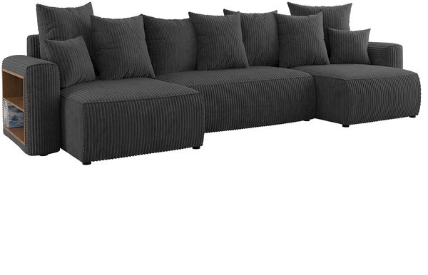 MEBLINI Schlafcouch mit Bettkasten - 312 x 142 x 73 cm - Dunkelgrau Cordstoff - SOLARIS - Ecksofa mit Schlaffunktion - Sofa mit Relaxfunktion und Kopfstützen - Couch U-Form - Eckcouch - Wohnlandschaft