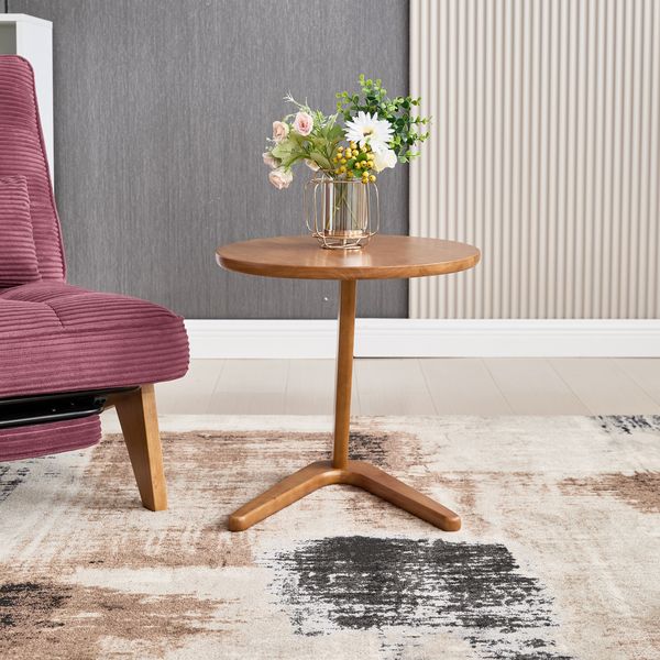 Runder minimalistischer Holztisch Z-Bein, Sofabeistelltisch 50×44×50 cm, Natur