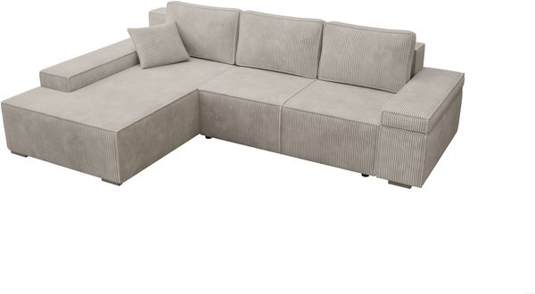 Ecksofa Milo, Sofa mit Schlaffunktion und Bettkasten, Couch L-Form, Sofa Links, Cord-Stoff, 273 x 85 x 185 cm, Beige