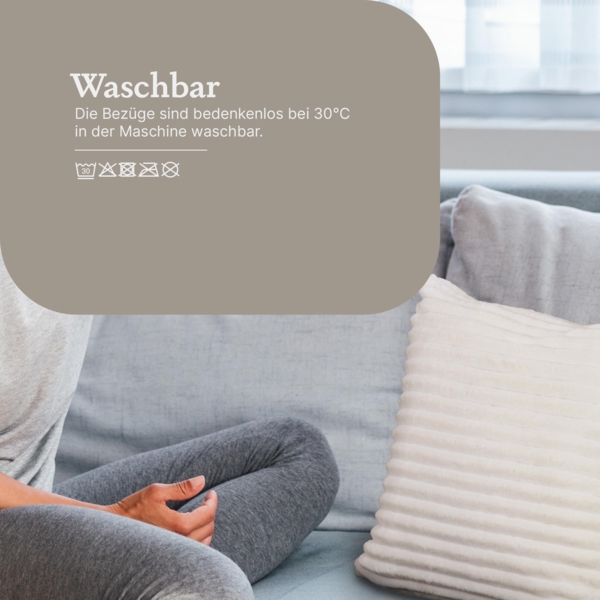 Kissenhülle 50x50cm ( Creme ) Cord Optik - Kuschelig weicher Bezug mit Reißverschluss - Kissen - Öko Tex - Sofakissen, Dekokissen Bild 8