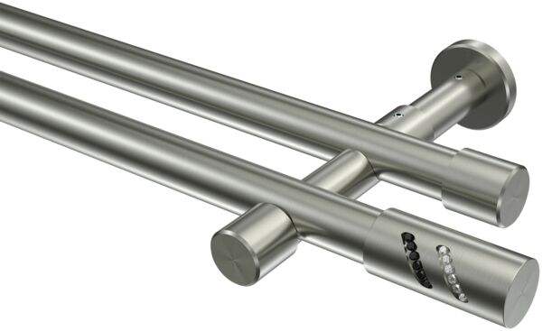 Gardinenstangen-Set Prestige Zoena 360 cm (geteilt in 2 x 180 cm), 2-läufig (ohne Ringe), 20 mm Ø Edelstahl-Optik