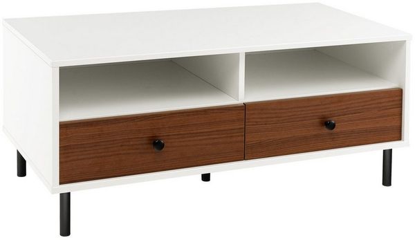 COSTWAY Couchtisch, mit 2 Schubladen & 2 Ablagen, rechteckig, 48 x 95 x 45 cm