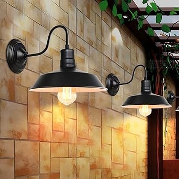 iDEGU 2-teiliges Wandleuchten-Set im Industrial-Stil — 26 cm, E27-Fassung, Metallleuchte im schwarzen Vintage-Edison-Design — Retro-Wandlampe fur die Inneneinrichtung (Wohnzimmer, Küche, Café) — Schwarz-wei?es Finish [Energieeffizienzklasse A]