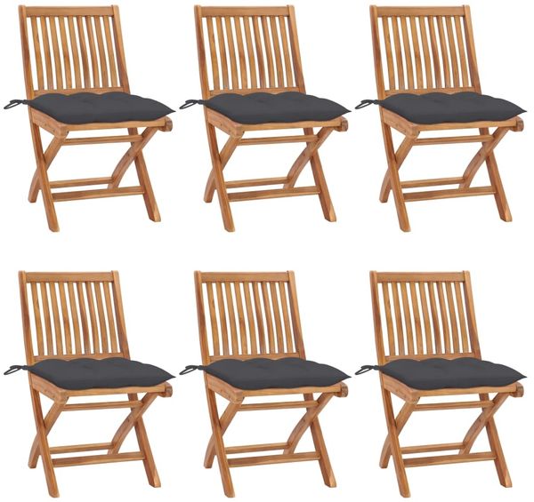 vidaXL Klappbare Gartenstühle mit Kissen 6 Stk. Massivholz Teak 3072849