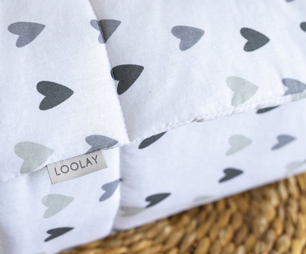 Loolay Bettnestchen HERZ Grau Hellgrau Baumwolle Atmungsaktives Babybett BETTUMRANDUNG, (Bett 140x70cm - 420, 210 x 30cm, 120x60cm - 360, 180 x 30 cm, Babyaussttatung Umrandung Kopfschutz Kantenschutz Bettschlange), Super PREMIUM Baby GESCHENK! 100% Na...