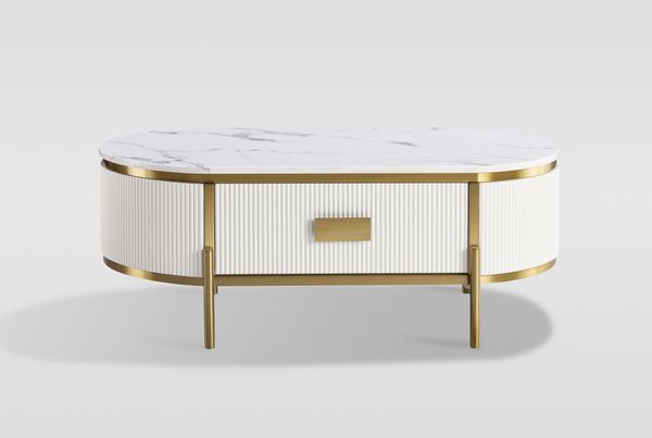 Livin Hill Stilig ST38C Nachtkommode, MDF, Kunstmarmor, Edelstahl, 48 x 71 x 124 cm