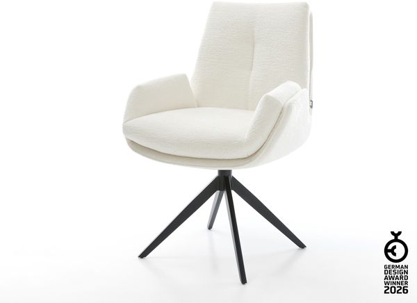 Drehstuhl Clea-Flex Bouclé Soft Beige Kreuzgestell breit Schwarz 360° drehbar Wippfunktion