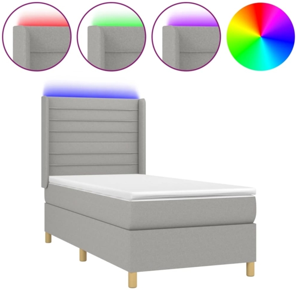 vidaXL Boxspringbett mit Matratze & LED Hellgrau 90x190 cm Stoff, Härtegrad: H2 [3138917]