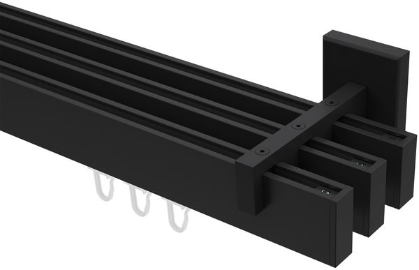 Innenlauf-Gardinenstangen-Set Smartline Paxo 300 cm (geteilt in 3 x 100 cm), 3-läufig, 14x35 mm Schwarz