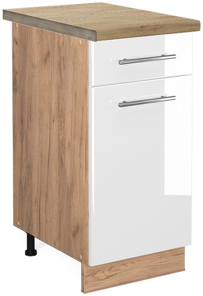 Küchenunterschrank Fame-Line Weiß Hochglanz 40 cm , AP Eiche Vicco