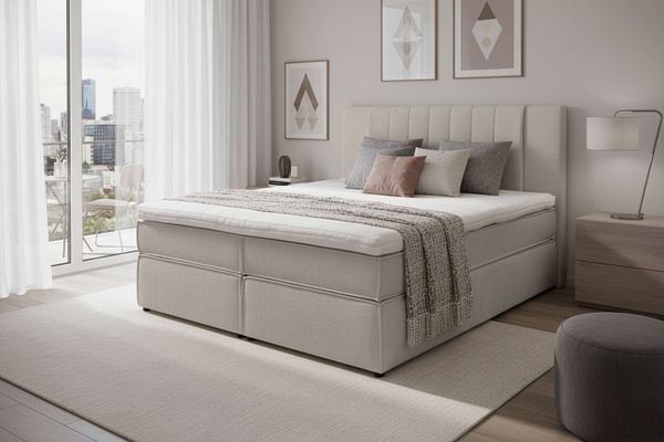 Home affaire Boxspringbett Bellissimo, Doppelbett, Polsterbett, Federkernbett, Komforbett, inkl. 9cm Topper, 5-Zonen-Taschen-Federkernmatratze, Härtegrad 3