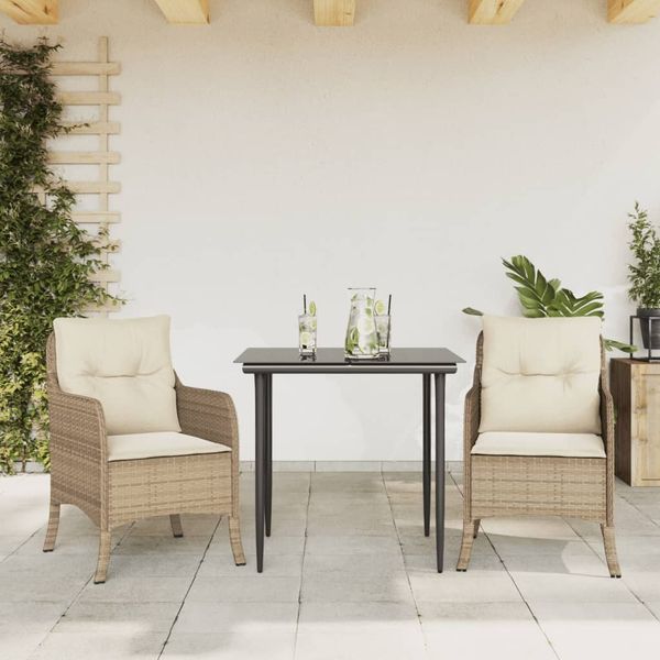 vidaXL 3-tlg. Garten-Essgruppe mit Kissen Beige Poly Rattan 3211962