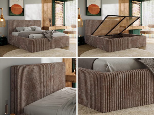 Polsterbett mit Stauraum Lattenrost TILIANO CLASSIC Bett gepolstert Doppelbett mit Kopfteil Multipocket Matratze - 180x200 cm - Braun Cord - ELORI LUX Bild 2