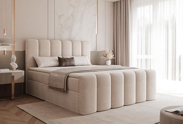 Compleo Boxbett BUBBLE, Wolkenbett, Bequem, Bonell, Topper, Doppelbett gepolstertes Kopfteil mit Bettkasten