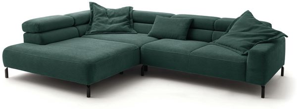 KAWOLA Sofa DELIA Ecksofa Cord smaragd mit motorischem Sitzvorzug Recamiere links 74 x 219 x 276 cm Bild 3