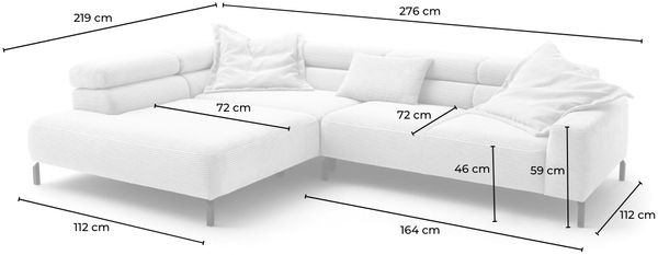 KAWOLA Sofa DELIA Ecksofa Cord smaragd mit motorischem Sitzvorzug Recamiere links 74 x 219 x 276 cm Bild 8