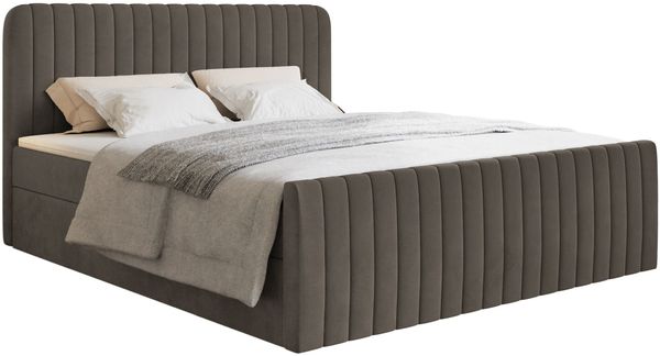 Selsey 'Saliano' Boxspringbett mit Bettkasten, Topper und Samtbezug, Braun, 160x200 cm