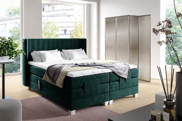 Boxspringbett Elektrisch Bett MAGNUS 200x200cm in Stoff Salvador Flaschengrün