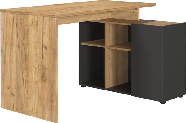 Germania Schreibtisch 2230-549 GW-Adrano, in Graphit/Navarra-Eiche-Nb, mit integriertem Sideboard, 120 x 74 x 90 cm (BxHxT)
