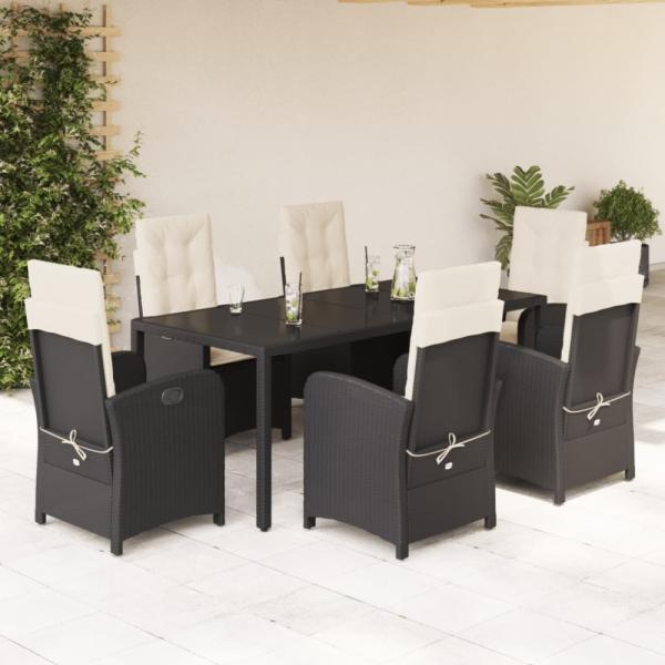 vidaXL 7-tlg. Garten-Essgruppe mit Kissen Schwarz Poly Rattan