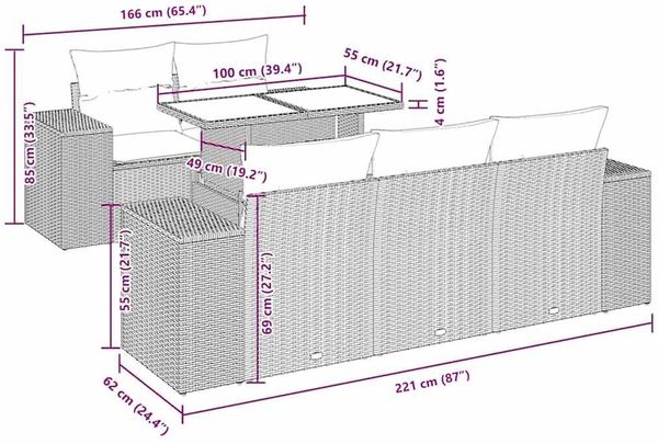 vidaXL 6-tlg. Garten-Sofagarnitur mit Kissen Braun Poly Rattan 3326734 Bild 12
