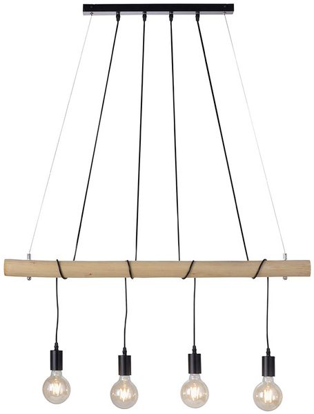 LED Hängeleuchte, 4 flammig, Holz, natur, H 120cm