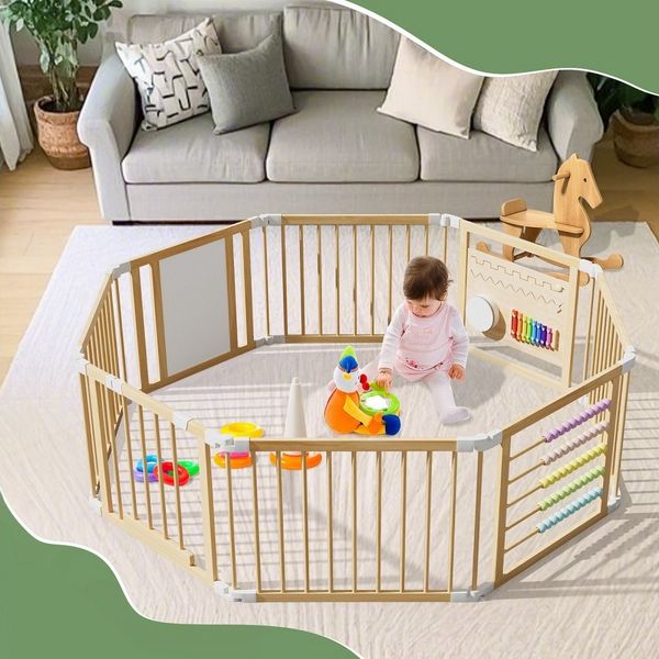 Meulbaty Laufstall Baby Laufgitter, klappbar Holz Laufstall mit Musikalischem (1-tlg), mit flexiblem Moduldesign, 160 x 160 x 61 cm