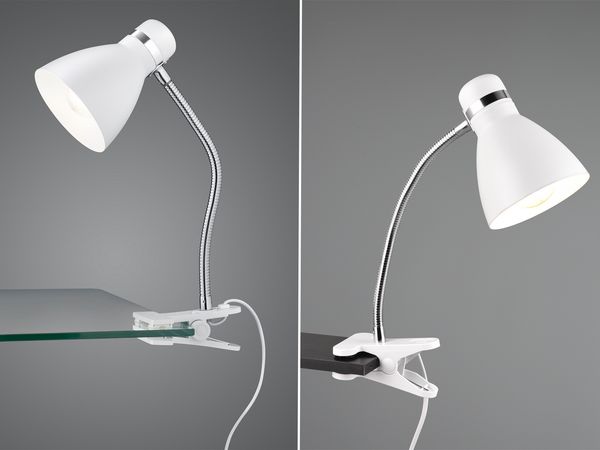 Klemmleuchte HARVEY flexibel, Chrom & Metallschirm Weiß, 36cm