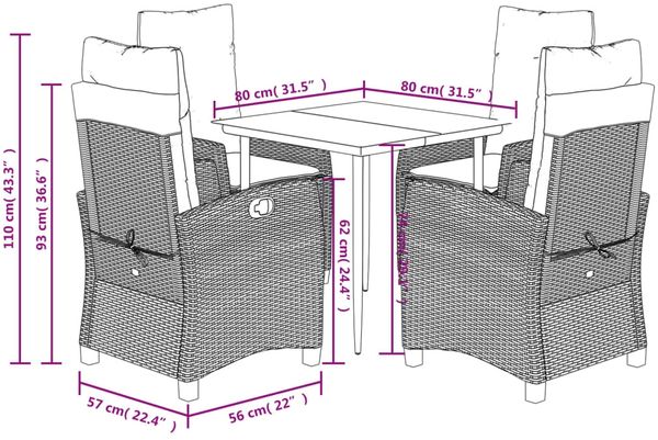vidaXL 5-tlg. Garten-Essgruppe mit Kissen Hellgrau Poly Rattan 3212843 Bild 9