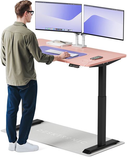 Desktronic HomeOne Elektrisch höhenverstellbarer Schreibtisch 140x70cm Schwarz/Rosa mit Memory-Funktion, Anti-Kollisions Technologie, USB-A und USB-C-Ladeanschlüssen
