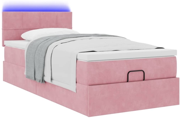 vidaXL Ottoman-Bett mit Matratze & LEDs Rosa 90x190 cm Samt 3312595 Bild 2