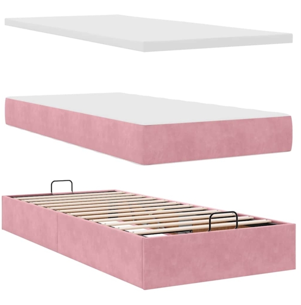 vidaXL Ottoman-Bett mit Matratze & LEDs Rosa 90x190 cm Samt 3312595 Bild 6