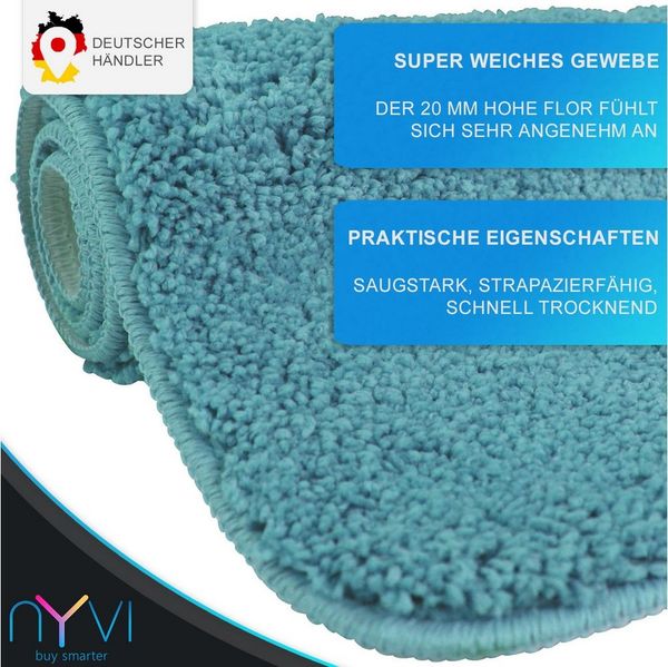 NYVI Badematte WC Vorleger mit Ausschnitt NYVISpa Lasalle Aqua Toiletten Teppich, Höhe 20 mm, Polyester, Rutschfest, Saugstark, Schnell Trocknend, Fußbodenheizung geeignet