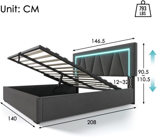 Polsterbett 90x200 cm aus Leinen mit USB- und Type-C-Anschlüssen – gepolstertes Panel-Kopfteil, komfortables Einzelbett Bild 6