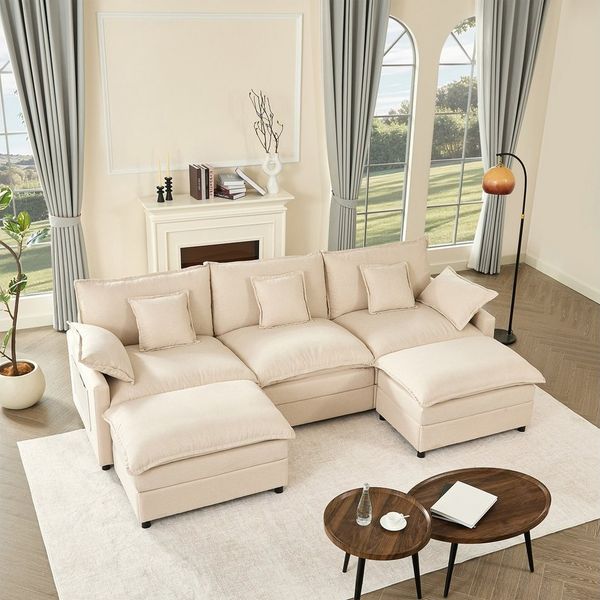 LITBIRD Sofa U-förmiges modulares 3-Sitzer Ecksofa mit Hocker im Cloud-Design, 1 Teile